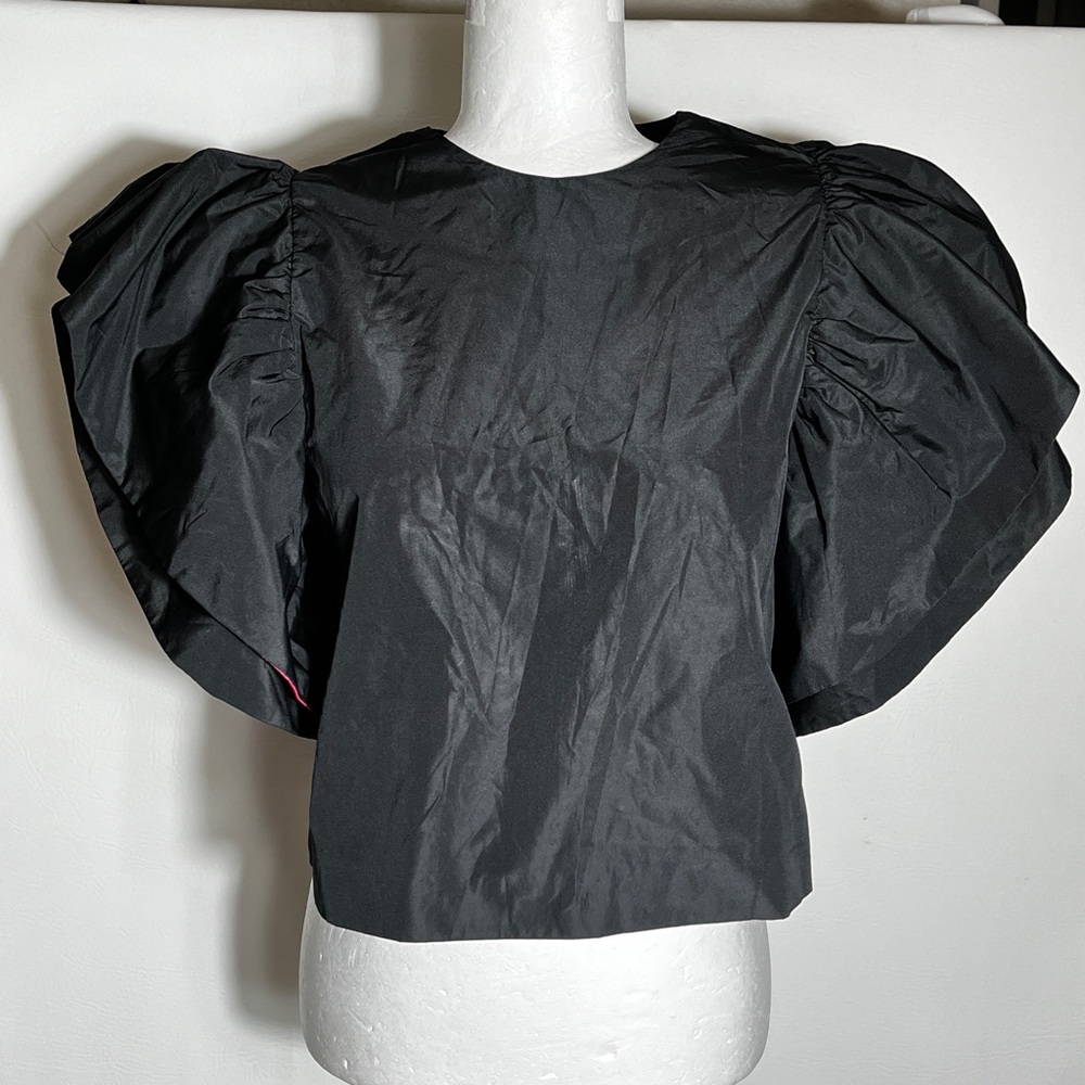 Zara Black Layered Pink/Red Puff Sleeve Blouse Small